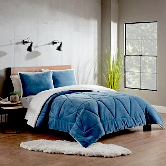 UGG Bedding Ugg Avery Blue Velvet Sherpa Lined Quilted Twin